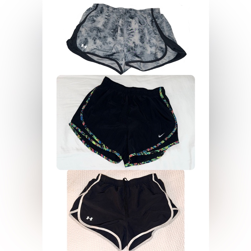 BUNDLE SET OF THREE NIKE & UNDER ARMOUR DRI-FIT RUNNING SHORTS ALL SIZE SMALL